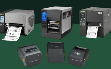 Six printers on a green background
