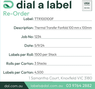 Thermal Transfer Labels – 100x100mm | Fanfold image 3