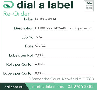 Removable Direct Thermal Labels – 100x73mm | 2,000/roll image 3